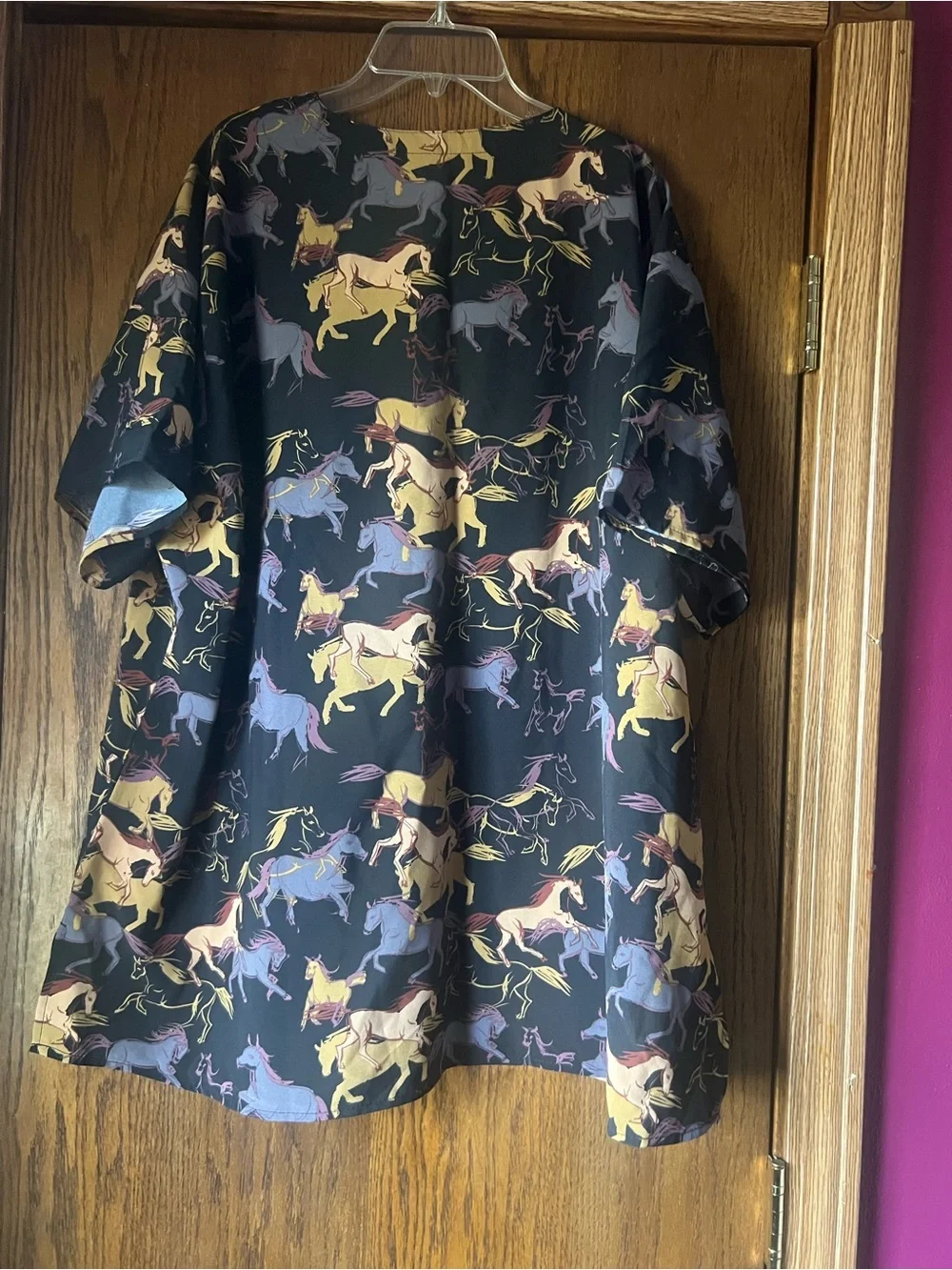 Unicorn & Horse Print Kids V-Neck Top - Black C10